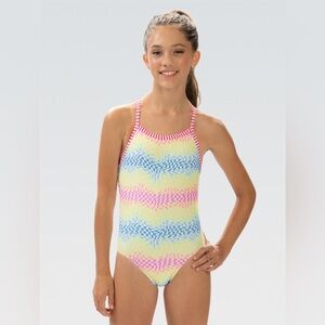 NWT Uglies Girls' Rainbow Check Criss-Cross Back One Piece Swimsuit Size 16